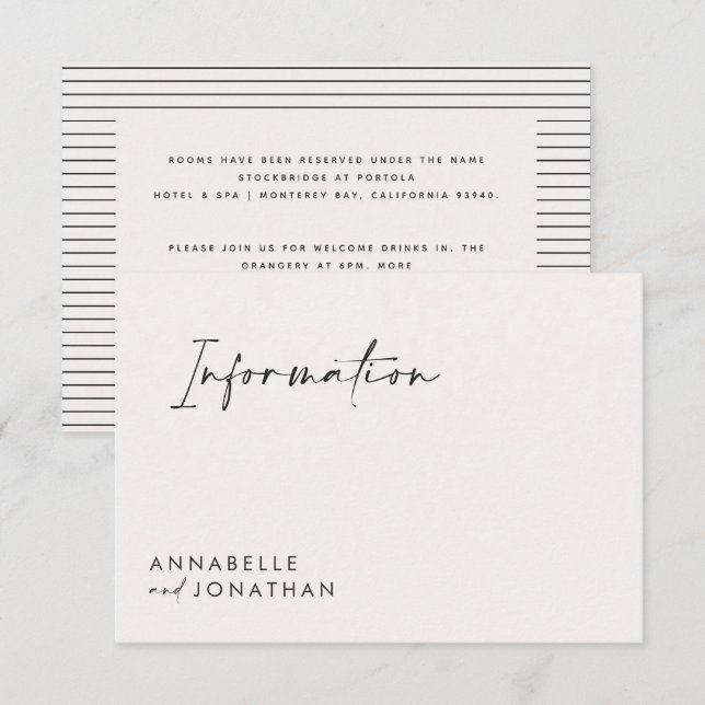 Convite Argumento de casamento informação moderna a preto  (Frente/Verso)