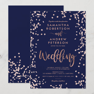 Convite Argumento moderno rosa gold confetti marinho casam
