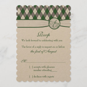 Convite Argyle Bola de Golfe Verde Monograma Casamento RSV