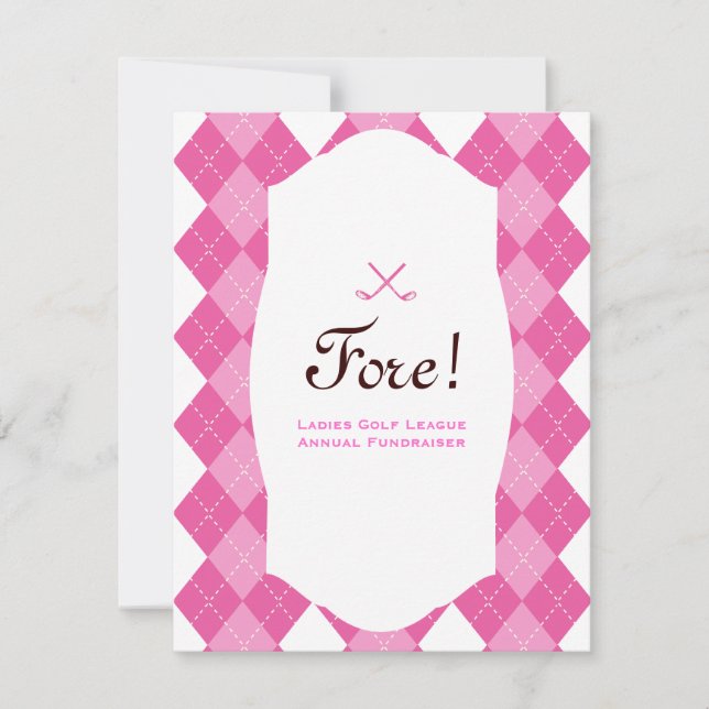 Convite Argyle do Partido de Golfe das Mulheres Rosa (Frente)