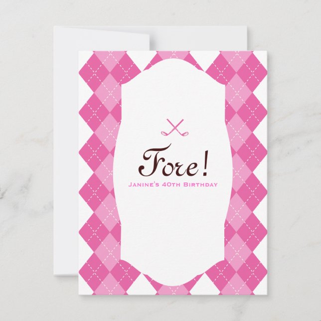 Convite Argyle do Partido de Golfe das Mulheres Rosa (Frente)