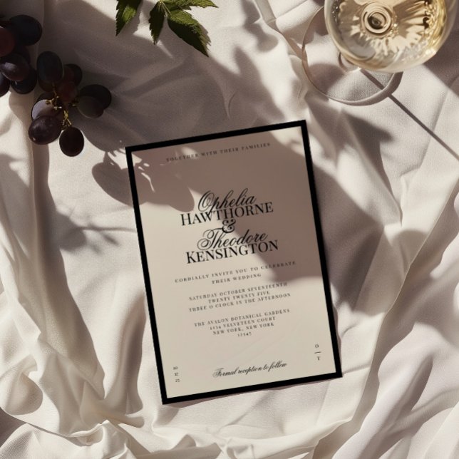 Convite Aria | Black and Beige Minimal Elegant Wedding  (Criador carregado)
