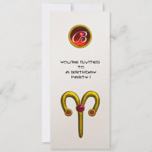 CONVITE ARIES DOURADAS ZODIAC BIRTHDAY RED RUBY MONOGRAM W