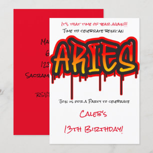 Convite ÁRIES Signo do Zodíaco Fogo Festa de Aniversário V