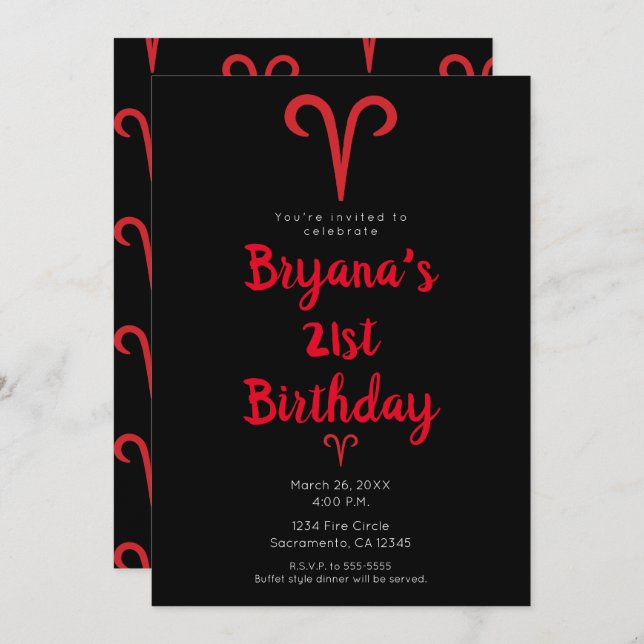 Convite ARIES Zodiac Astrologia Marcha Festa de aniversári (Frente/Verso)