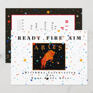Convite Áries zodíaco PREPARAR MIRAR DISPARAR moderno conv