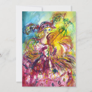 Convite ARLECCHINA VIOLINISTA Festa de Mardi Gras com Másc