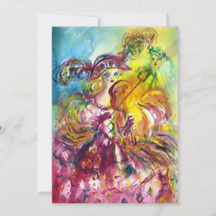 Convite ARLEQUINA VIOLINISTA Festa de Mardi Gras com Másca