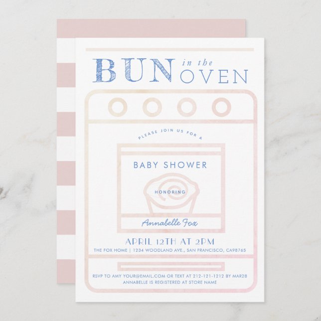 Convite Arma no Chá de fraldas Rosa Forte (Frente/Verso)