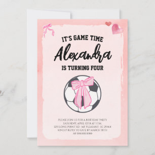 Convite Armação de Laço Rosa Meninas Futebol Aniversário F