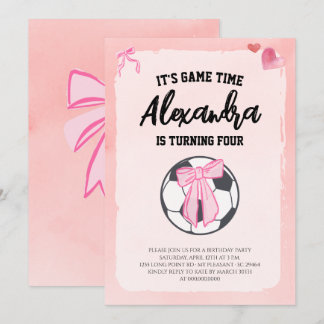 Convite Armação de Laço Rosa Meninas Futebol Aniversário F