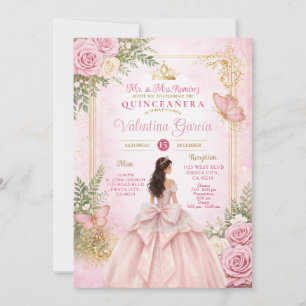 Convite Armação Dourada com Laço Floral Rosa Bege Borbolet