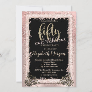 Convite Armação Glitter Dourado Rosa Chic Aniversário de 5