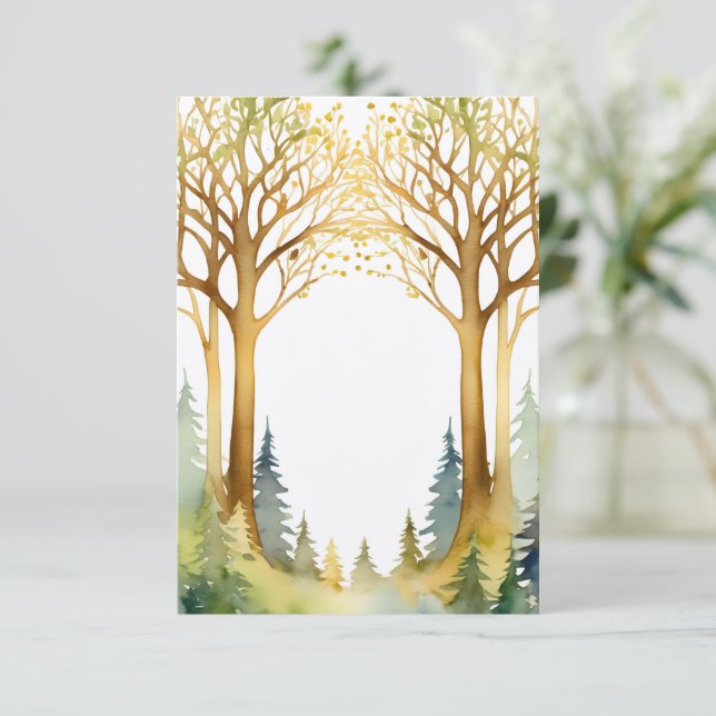 Convite armação romântica de casamento madeira dourada (Em pé/Frente)