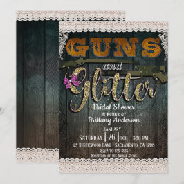 Convite ARMAS E LANTEJOULAS Festa de Noivado Rústica com R