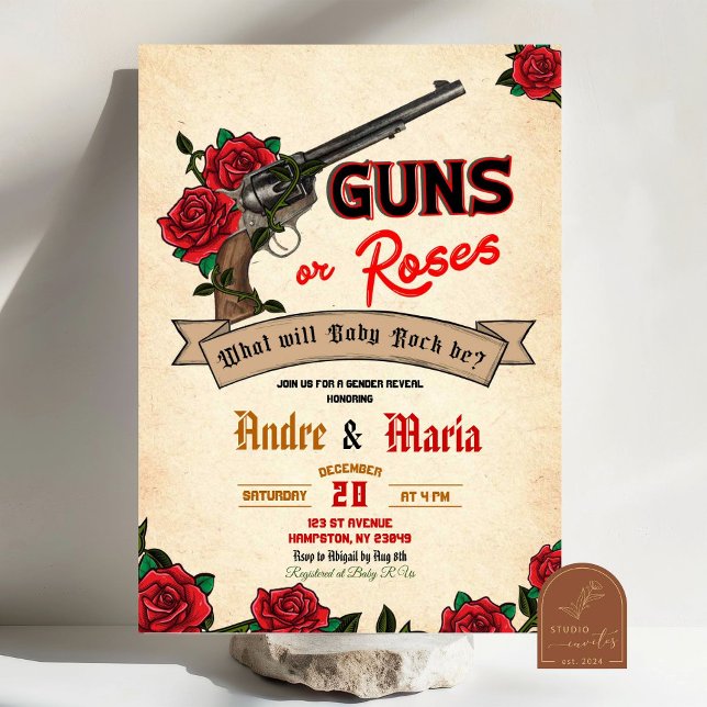 Convite Armas e Rosas Bebê Rockstar Revolução de Gênero (Criador carregado)