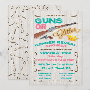 Convite Armas ou Glitter Gênero Revelar Chá de fraldas