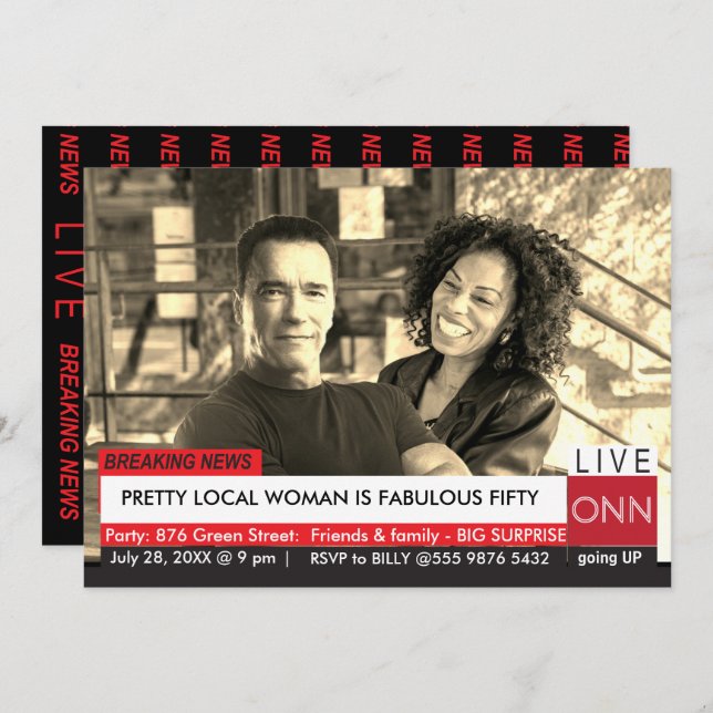 Convite Arnold Schwarzenegger 50º Aniversário Notícias da  (Frente/Verso)