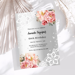 Convite Aroma de flores cor-de-prata de aniversário