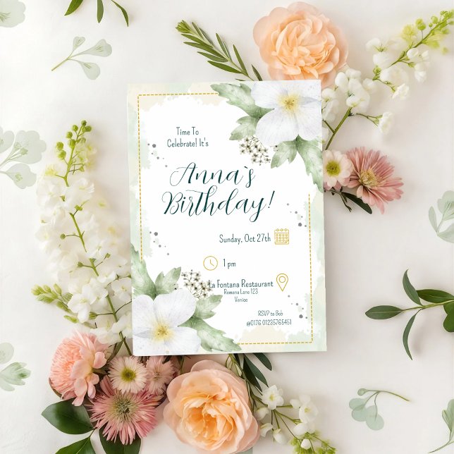 Convite Aroma de Maçã Flor Aquarela Floresta Aniversário (Criador carregado)