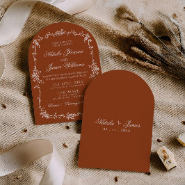 Convite Arqueado Laranja Queimado Floral Boho Terracota Ca