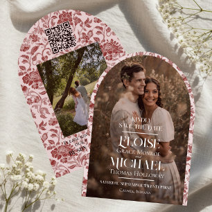 Convite Arquivar Foto Floral Toile Script Salve o Dia