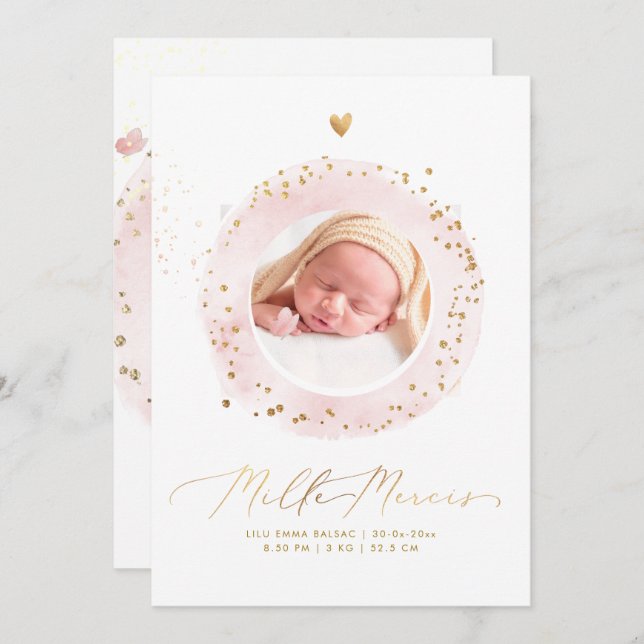 Convite Arquivo de Naissance de Remerciement do Aquarelle (Frente/Verso)