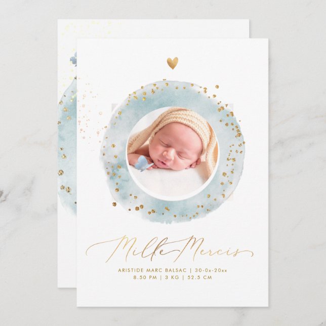 Convite Arquivo de Naissance de Remerciement do Aquarelle (Frente/Verso)