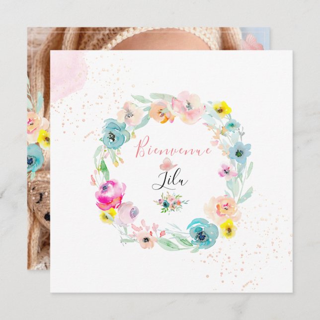 Convite Arquivo PixDezines AquarelleFaire-part de Naissanc (Frente/Verso)