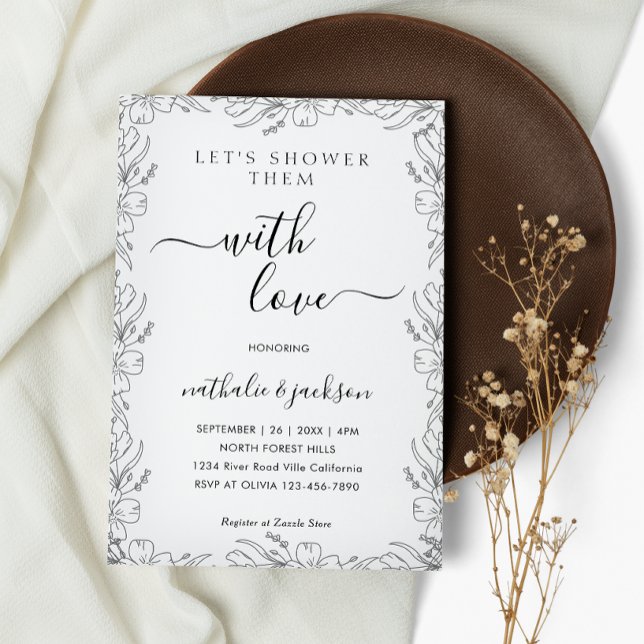 Convite Arranjo Botânico Frame Floral Chá Casal Bridal (Criador carregado)