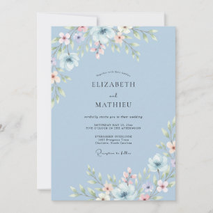 Convite Arranjo de Flores Azul Céu para Casamento