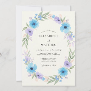 Convite Arranjo de Flores Azul Céu para Casamento