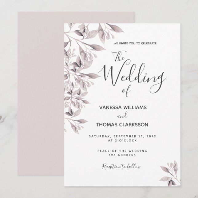 Convite Arranjo de folhagem de rosa boi empoeirado (Frente/Verso)