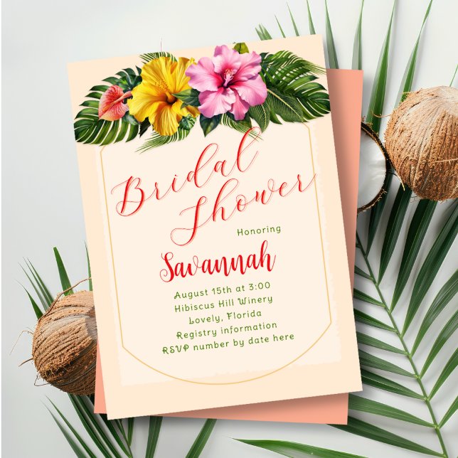 Convite Arranjo de Hibisco para Chá de Noiva Tropical (Criador carregado)