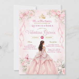 Convite Arranjo De Laço Floral Rosa Quinceañera