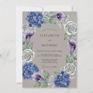 Convite Arranjo de Noiva Floral Azul Luxuriante