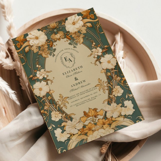 Convite Arranjo Dourado de Arca Botânica Art Nouveau (Criador carregado)