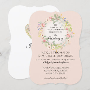 Convite Arranjo Emparceirado Romântico Rosa Floral Casamen