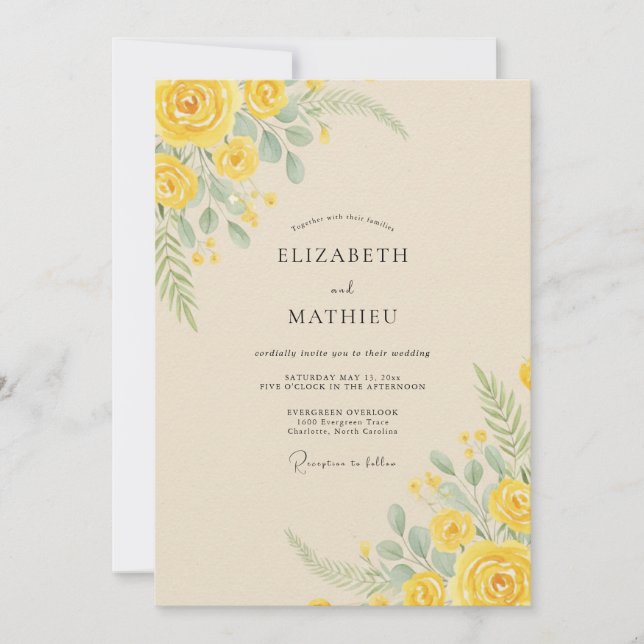 Convite Arranjo Floral Amarelo Casamento (Frente)