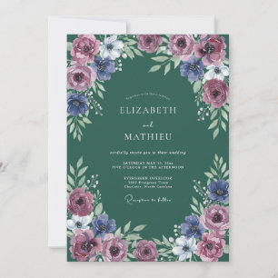Convite Arranjo Floral Azul Malva Casamento