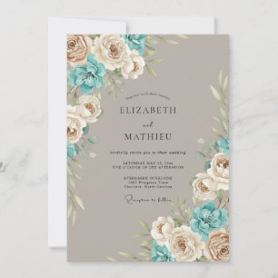 Convite Arranjo Floral Azul Taupe Casamento
