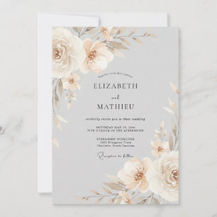 Convite Arranjo Floral Bege para Casamento