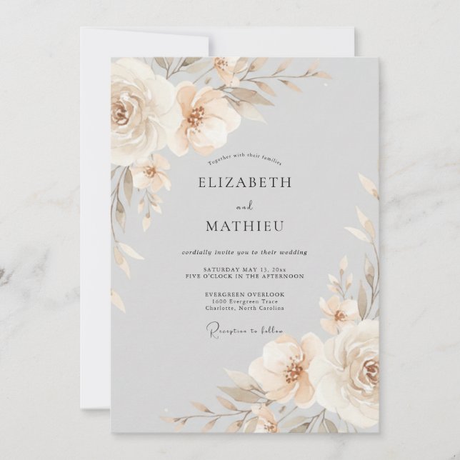 Convite Arranjo Floral Bege para Casamento (Frente)