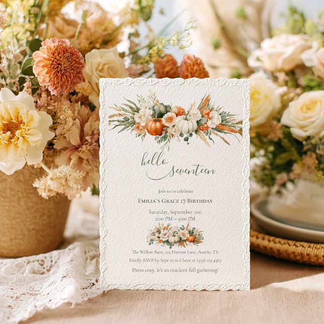 Convite Arranjo Floral Boho Outono Aniversário (Criador carregado)