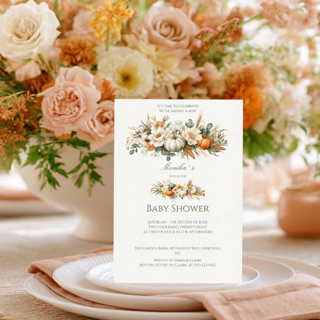 Convite Arranjo Floral Boho Outono Baby Shower (Criador carregado)