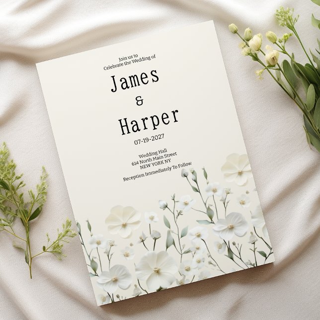 Convite Arranjo floral branco de marfim Delicado Casamento (Delicate ivory white floral arrangement Wedding )