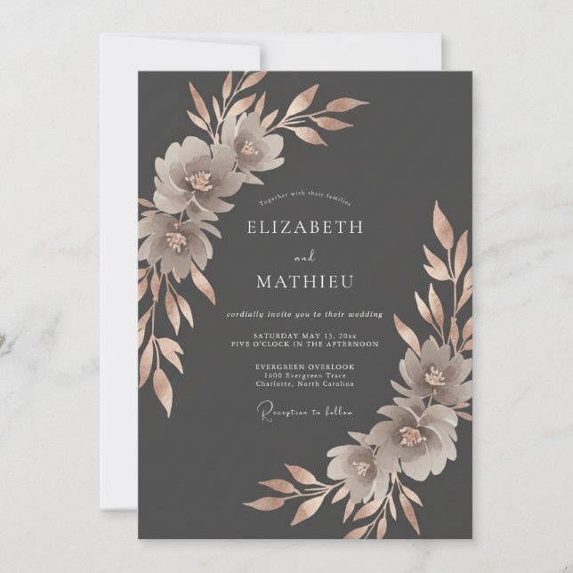 Convite Arranjo Floral Cinza para Casamento (Frente)