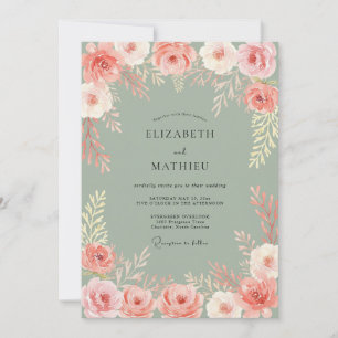 Convite Arranjo Floral Coral Romance Casamento