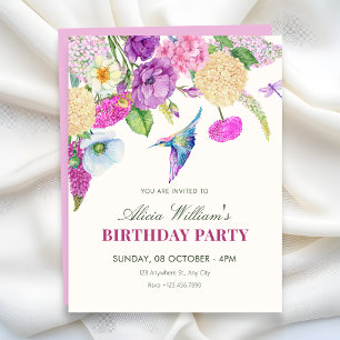 Convite Arranjo floral de aquarela de aniversário