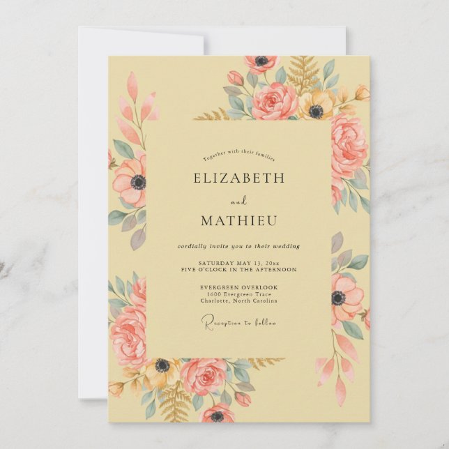 Convite Arranjo Floral de Pêssego Casamento (Frente)